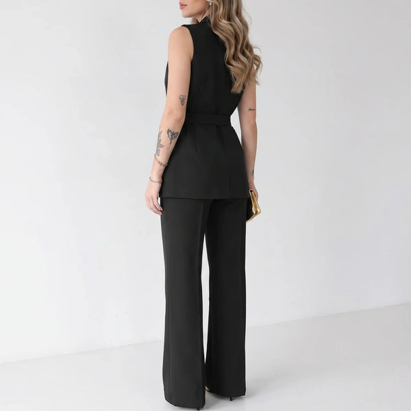 Women's Tailored Two-Piece Suit Set with Belt