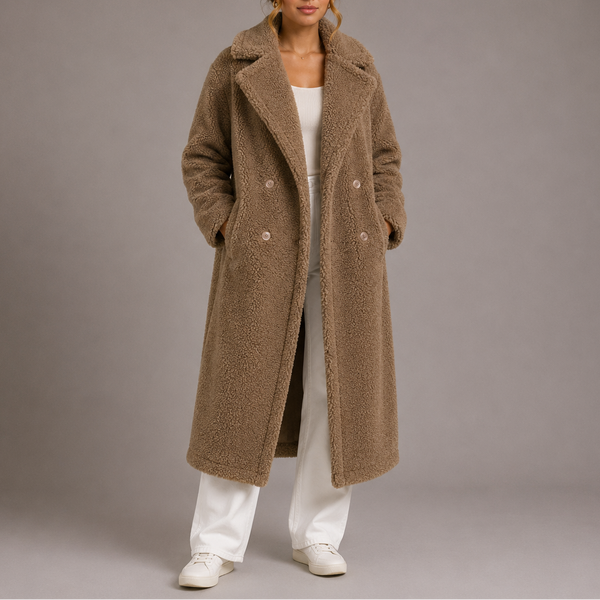 Women's Teddy Coat | Long Double-Breasted Faux Fur Winter Coat