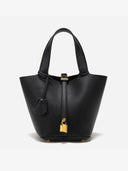 Women’s Leather Bucket Bag – Gold Details Classic Style