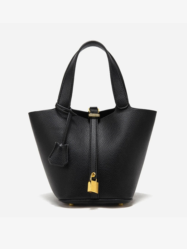 Women’s Leather Bucket Bag – Gold Details Classic Style
