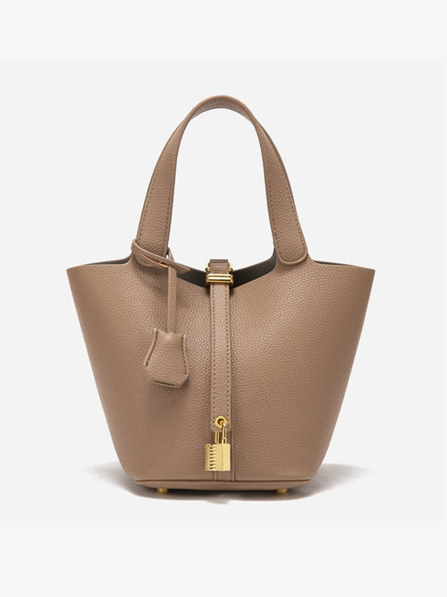 Women’s Leather Bucket Bag – Gold Details Classic Style
