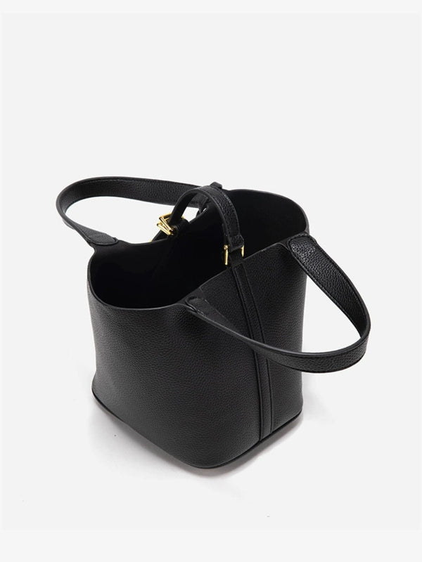 Women’s Leather Bucket Bag – Gold Details Classic Style