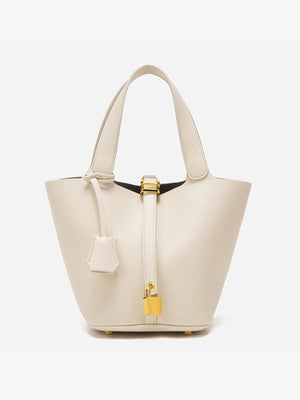 Women’s Leather Bucket Bag – Gold Details Classic Style