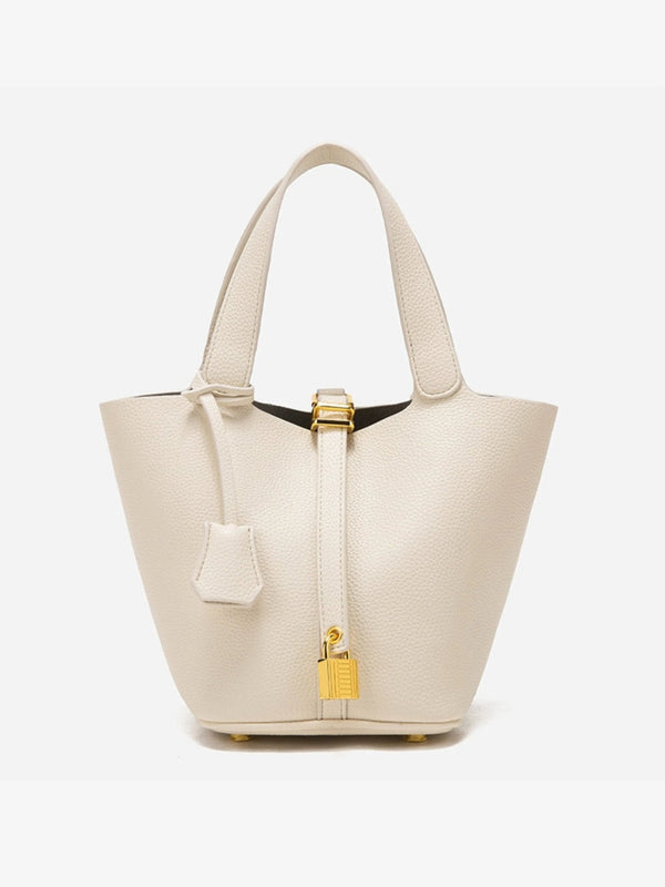 Women’s Leather Bucket Bag – Gold Details Classic Style
