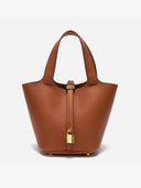 Women’s Leather Bucket Bag – Gold Details Classic Style