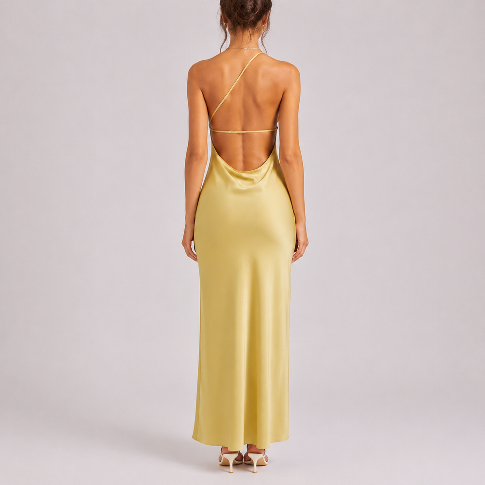 Women’s Elegant One-Shoulder Satin Maxi Dress