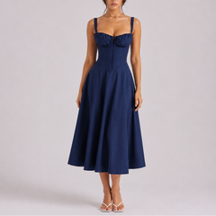 Women’s Elegant Corset Midi Dress with Ruched Bust