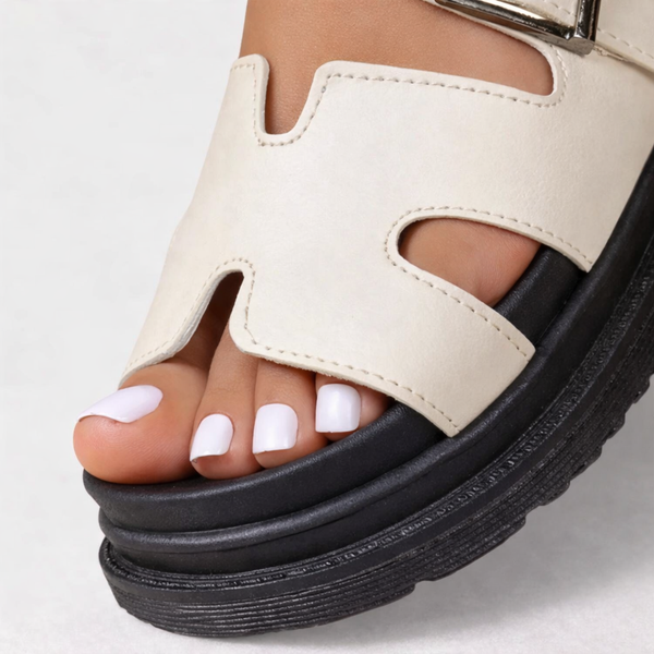 Women's Chunky Platform Sandals | H-Strap Buckle Sliders