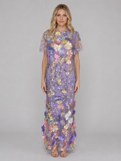 Women's 3D Floral Embroidered Tulle Maxi Dress – Elegant Occasion Gown