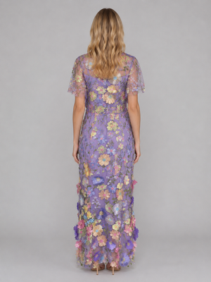 Women's 3D Floral Embroidered Tulle Maxi Dress – Elegant Occasion Gown