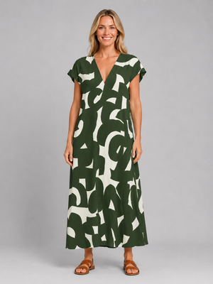 Women's Abstract Print Maxi Dress – Flattering Summer Style