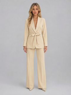 Women's Belted Blazer & Wide Leg Trouser Co-Ord Set – Tailored Two-Piece Suit