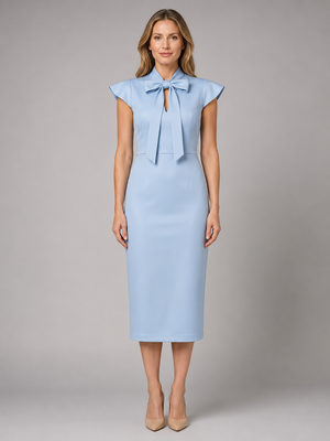 Women's Bow Tie Neck Midi Dress – Formal Occasion Wear