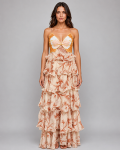 Women's Butterfly Ruffle Maxi Dress – Flowing Silhouette