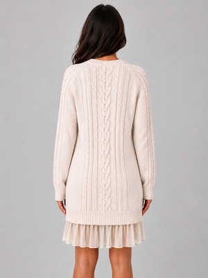Women's Cable Knit Jumper Mini Dress – Pleated Hem Long Sleeve