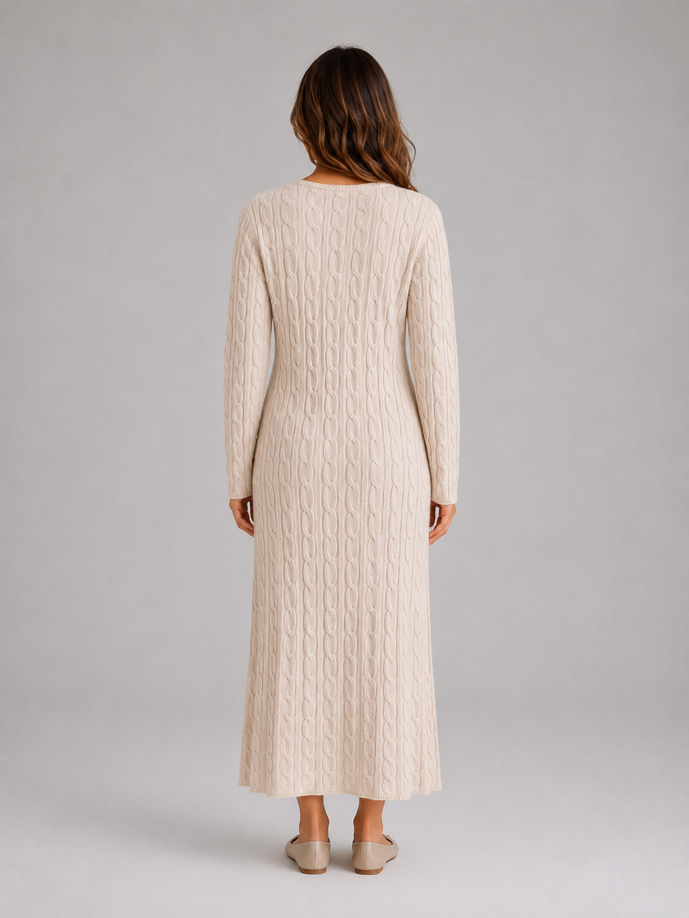 Women's Cable Knit Maxi Dress – Long Sleeve Jumper Dress
