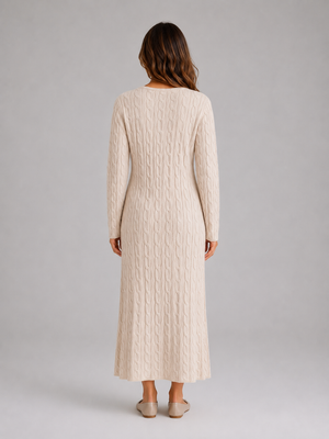 Women's Cable Knit Maxi Dress – Long Sleeve Jumper Dress