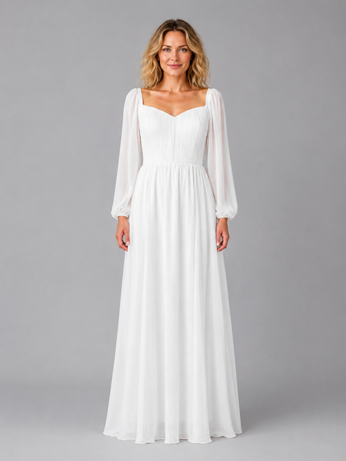Women's Chiffon Long Sleeve Maxi Dress – Flowing Silhouette