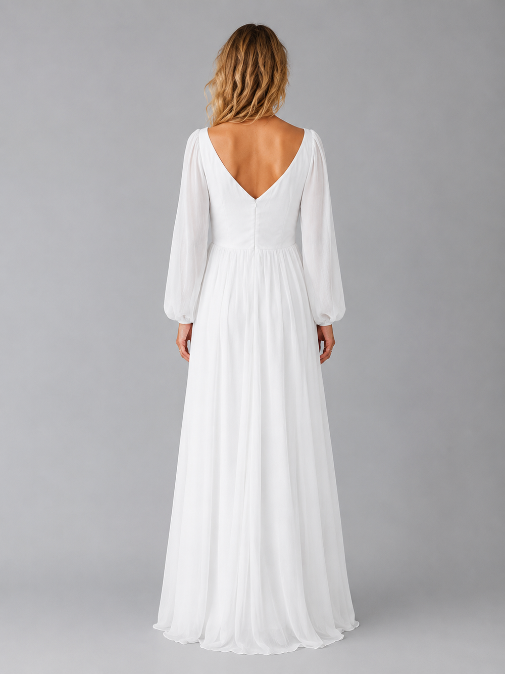 Women's Chiffon Long Sleeve Maxi Dress – Flowing Silhouette