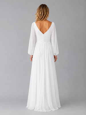 Women's Chiffon Long Sleeve Maxi Dress – Flowing Silhouette