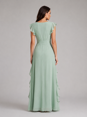 Women's Chiffon Ruffle Maxi Dress – Flowing Silhouette