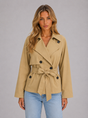 Women's Cropped Trench Jacket – Double Breasted Tie Waist Coat