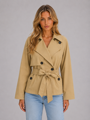 Women's Cropped Trench Jacket – Double Breasted Tie Waist Coat