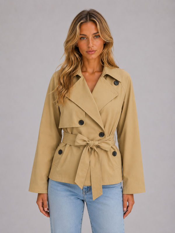 Women's Cropped Trench Jacket – Double Breasted Tie Waist Coat
