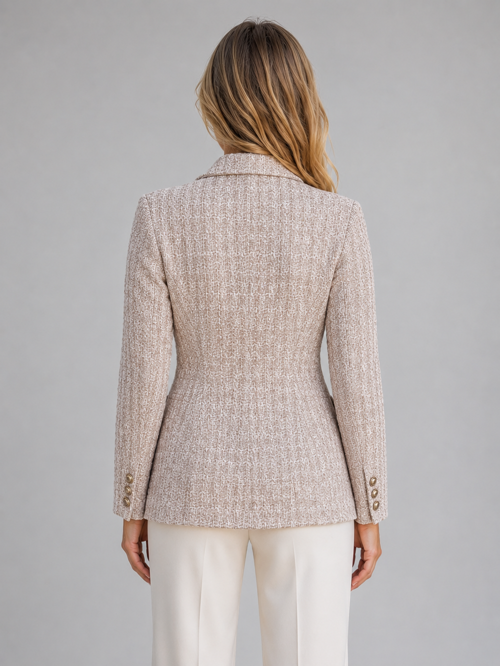 Women's Double Breasted Tweed Blazer – Tailored Smart Jacket