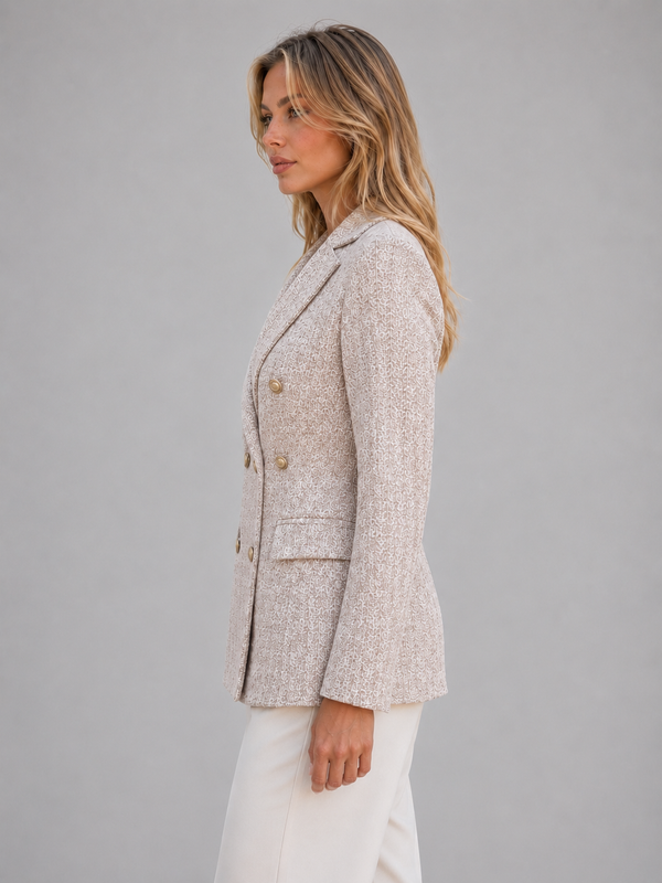 Women's Double Breasted Tweed Blazer – Tailored Smart Jacket