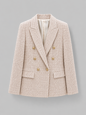 Women's Double Breasted Tweed Blazer – Tailored Smart Jacket