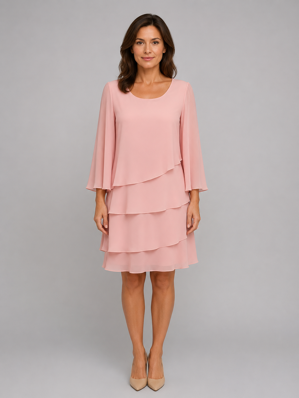 Women's Layered Chiffon Shift Dress – Flowing Silhouette