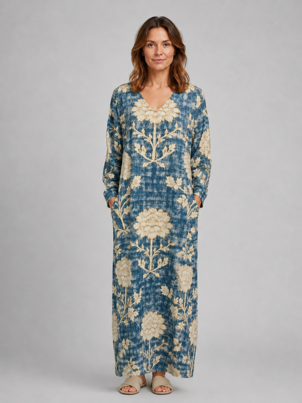 Women's Linen Look Midi Dress with Pockets – Flattering Relaxed Fit